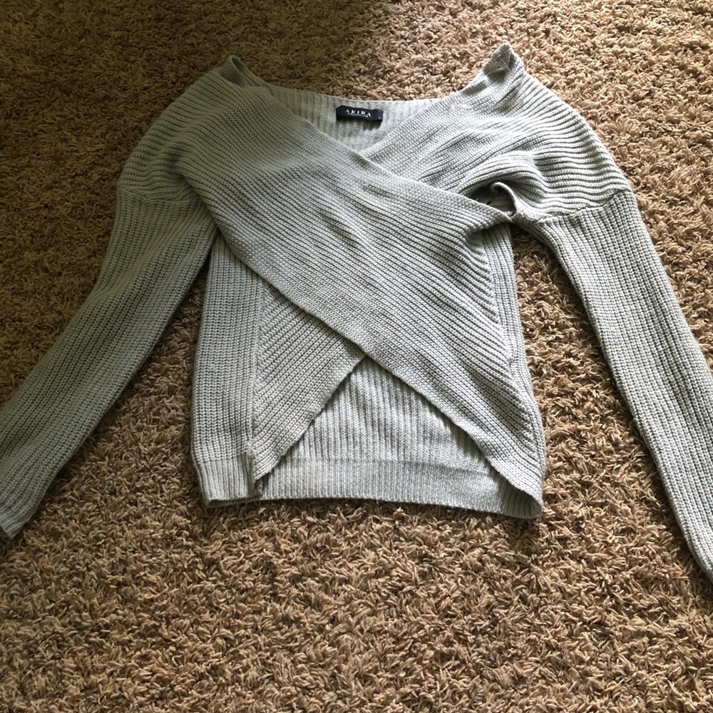 AKIRA Knit Criss cross Sweater Gray Size S
